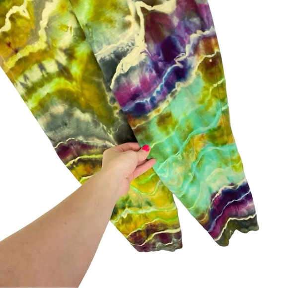 Handmade Geode Tie Dye Jumpsuit Romper Jumper Womens Small Cotton Chartreuse - Picture 7 of 12